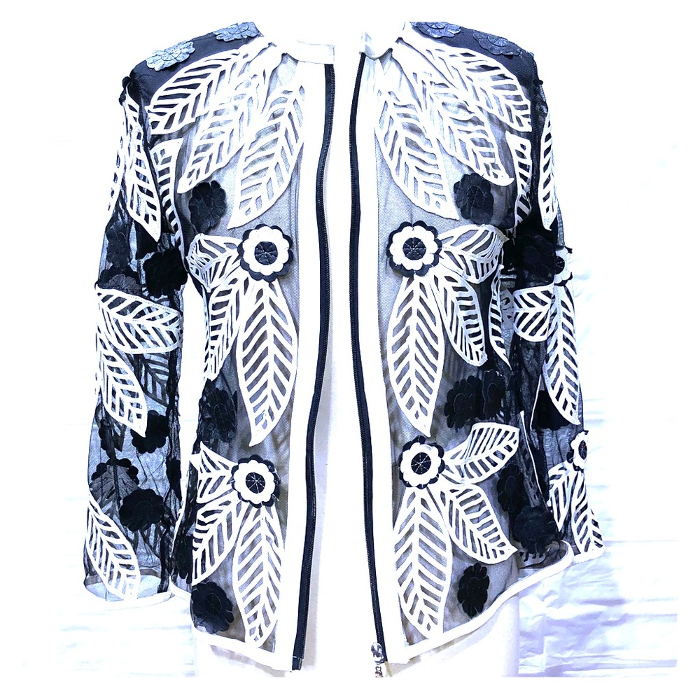 Black and white leather and mesh jacket